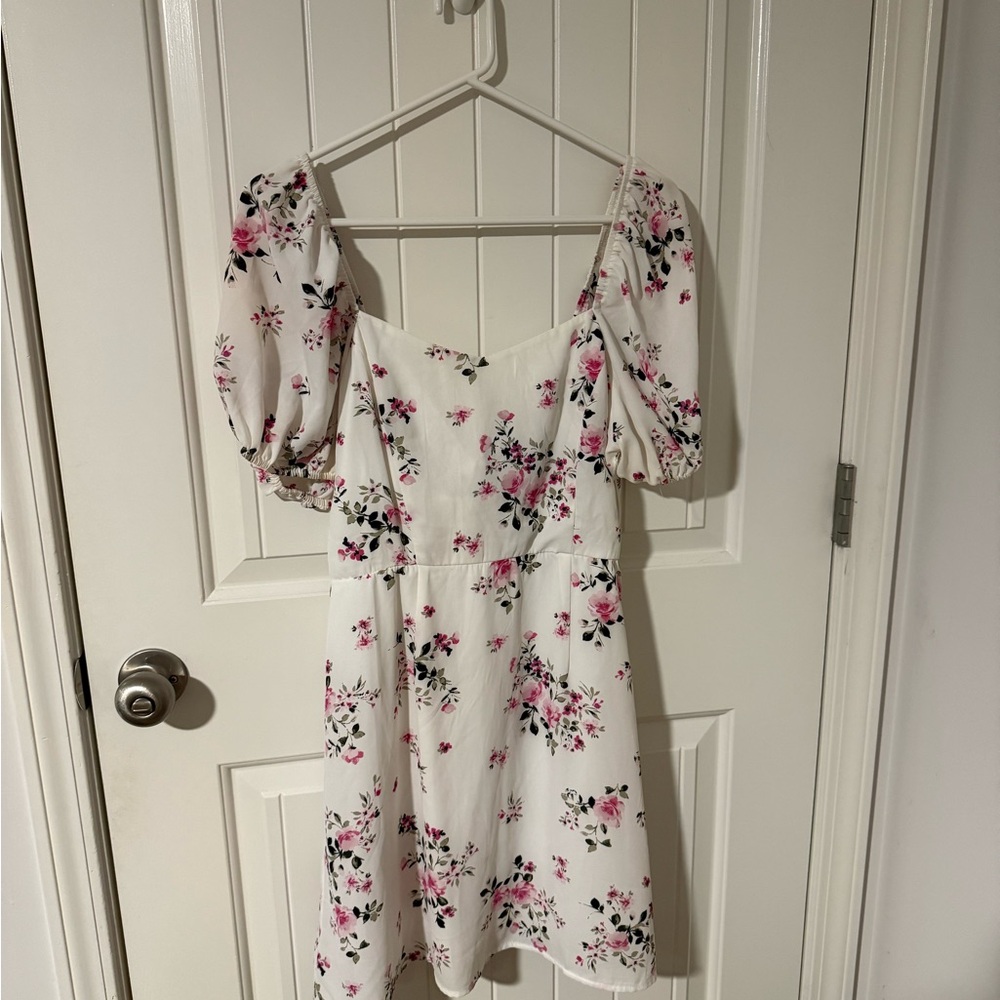 Francesca's Collections White and Pink Floral Mini Dress